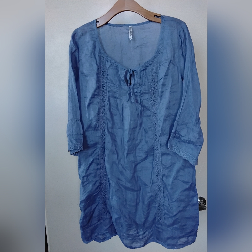 Monoreno 1  Blue Women's Tunic Top with Tie Neck